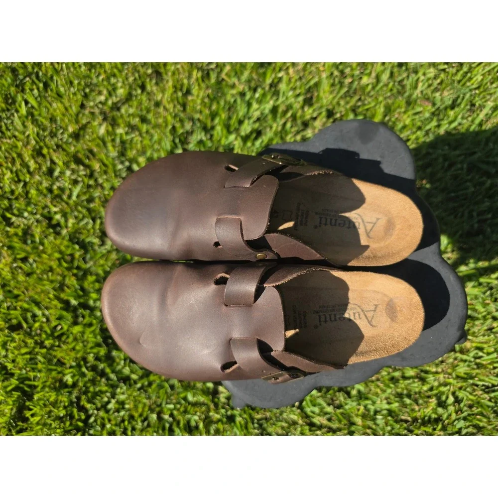 Autenti by Penta Brown Leather Clogs Mules Buckle Cork Footbed Made in Spain 43